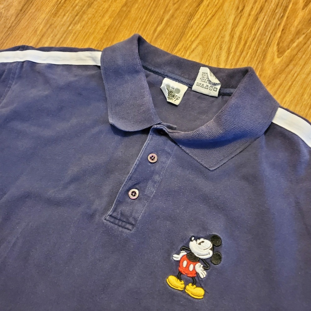 Vintage 90s Mickey Mouse Polo Shirt Adult Large Blue Stripe‎ Disney Golf